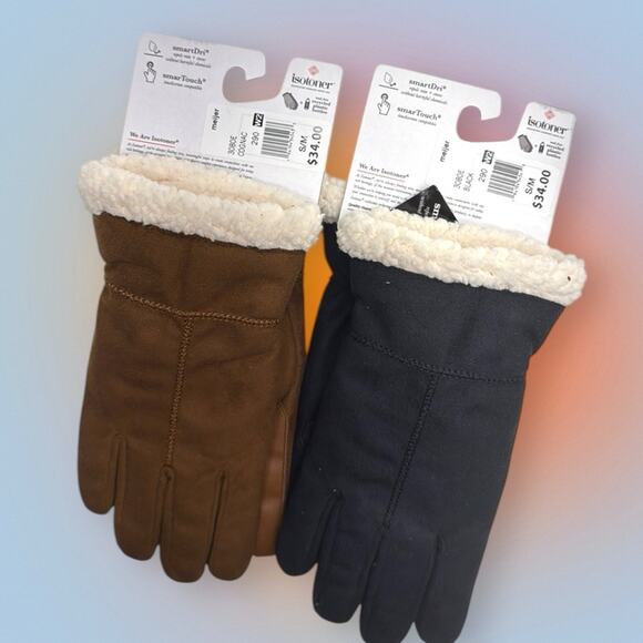 (2) ISOTONER Women’s S/M Brown and Black Faux Suede Gloves - Picture 3 of 3